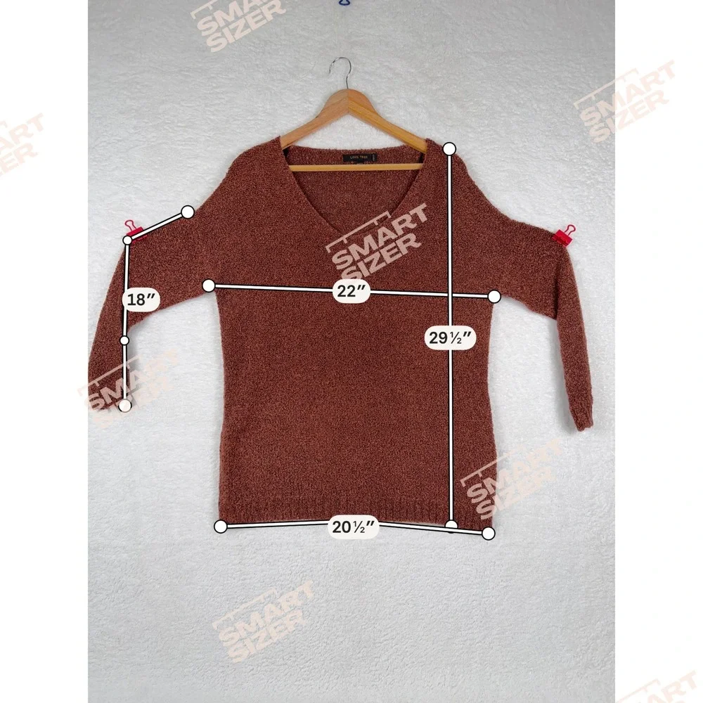 Love Tree‎ Womens Rust Brown Boucle Knit V-Neck Oversized Sweater Medium 9338WE